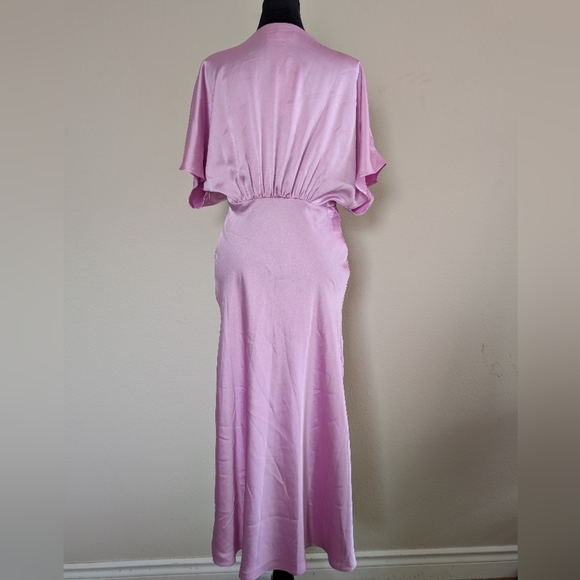 BHLDN Leila Stretch Satin Deep-V Midi Dress Medium - Picture 4 of 10